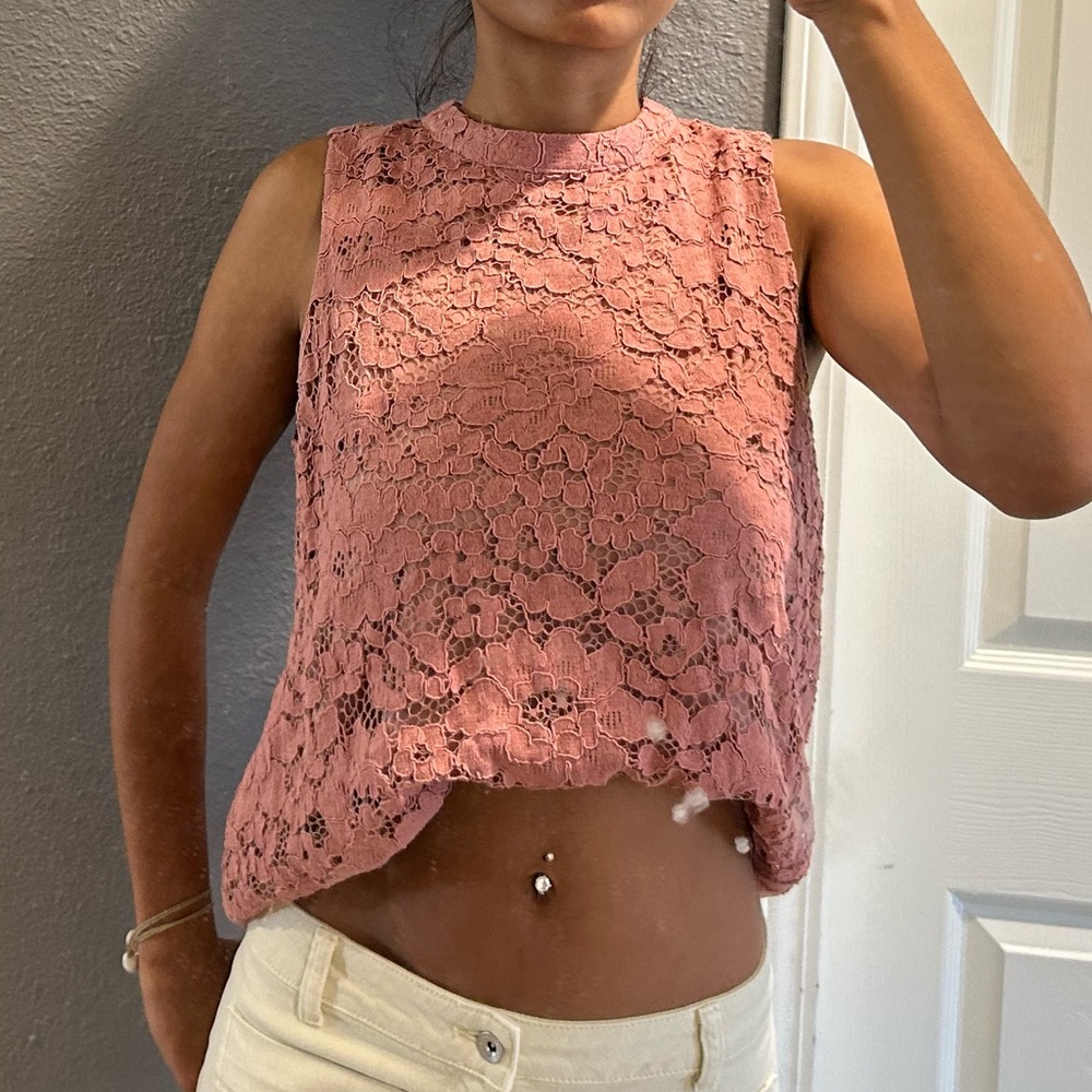 Rose & Olive Pink Lace Tank Top